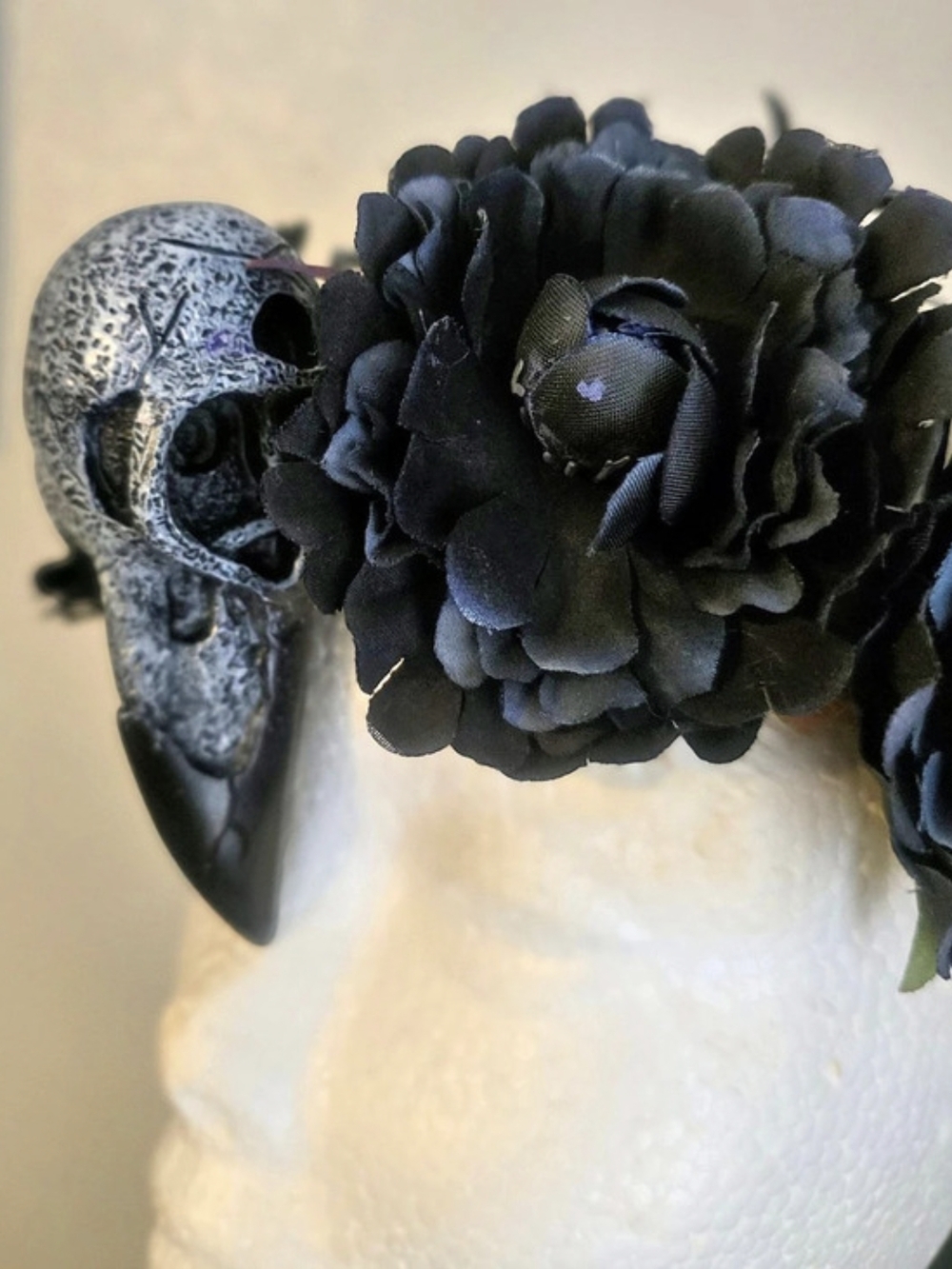 Black/Navy Gothic Raven Skull & Floral Headband NWOT - Picture 7 of 8